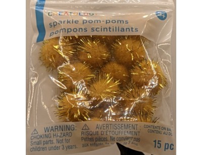 Pom Pom, Sparkle, 0.75 inch - Gold Glitter